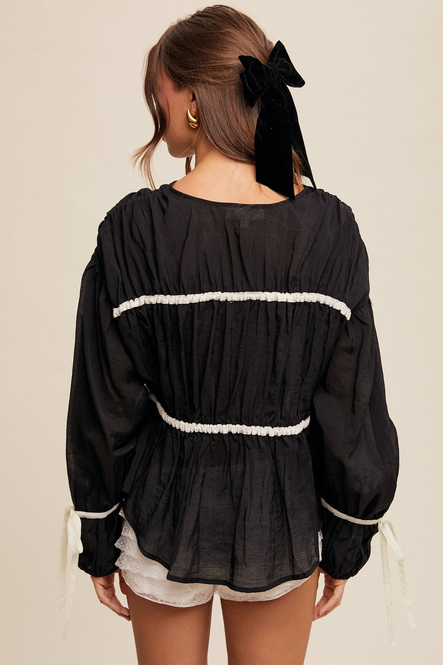 Bow Tie Front Long Sleeve Top