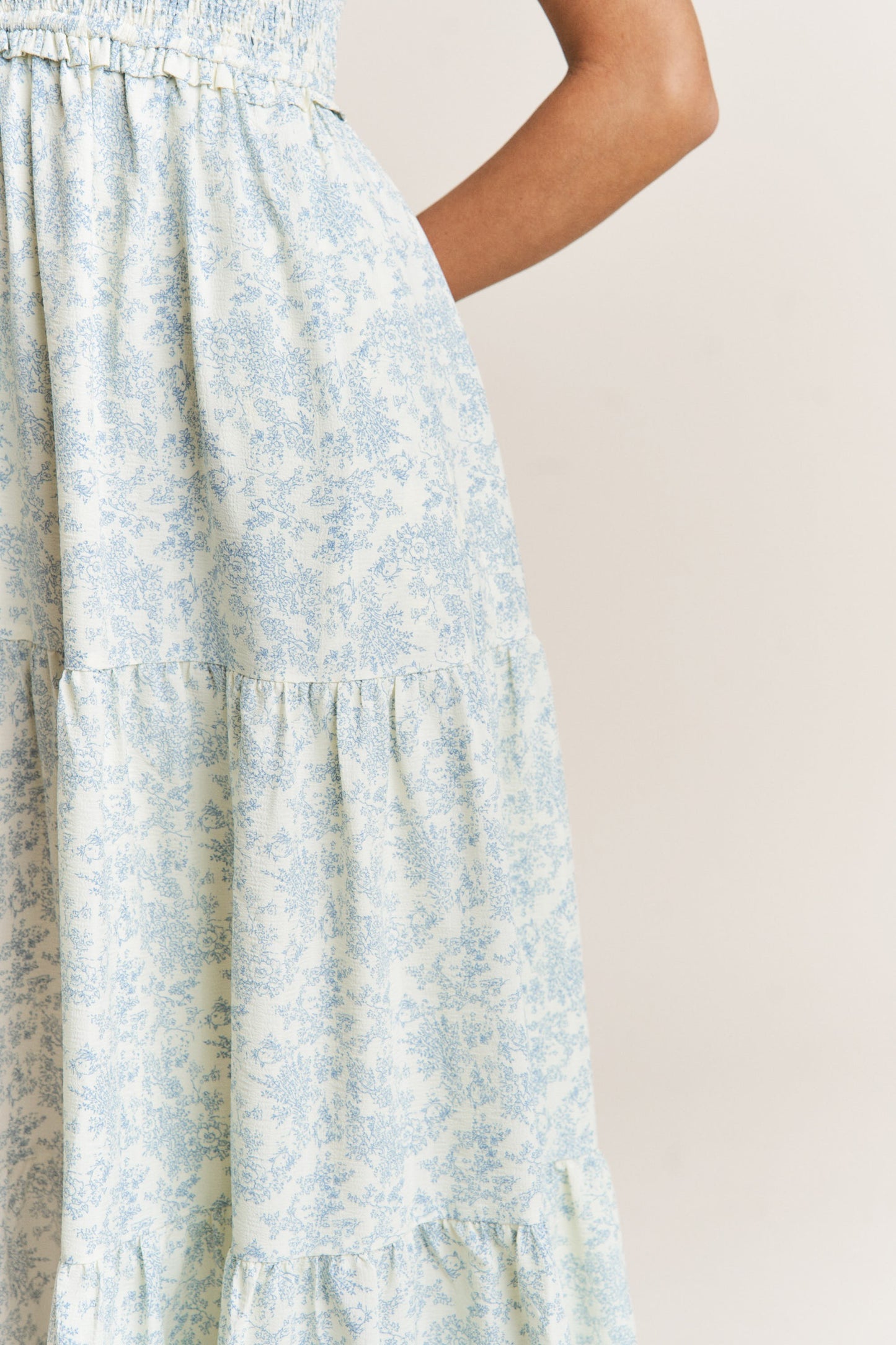 Fiona Blue Floral Empire Waist Tiered Maxi Dress