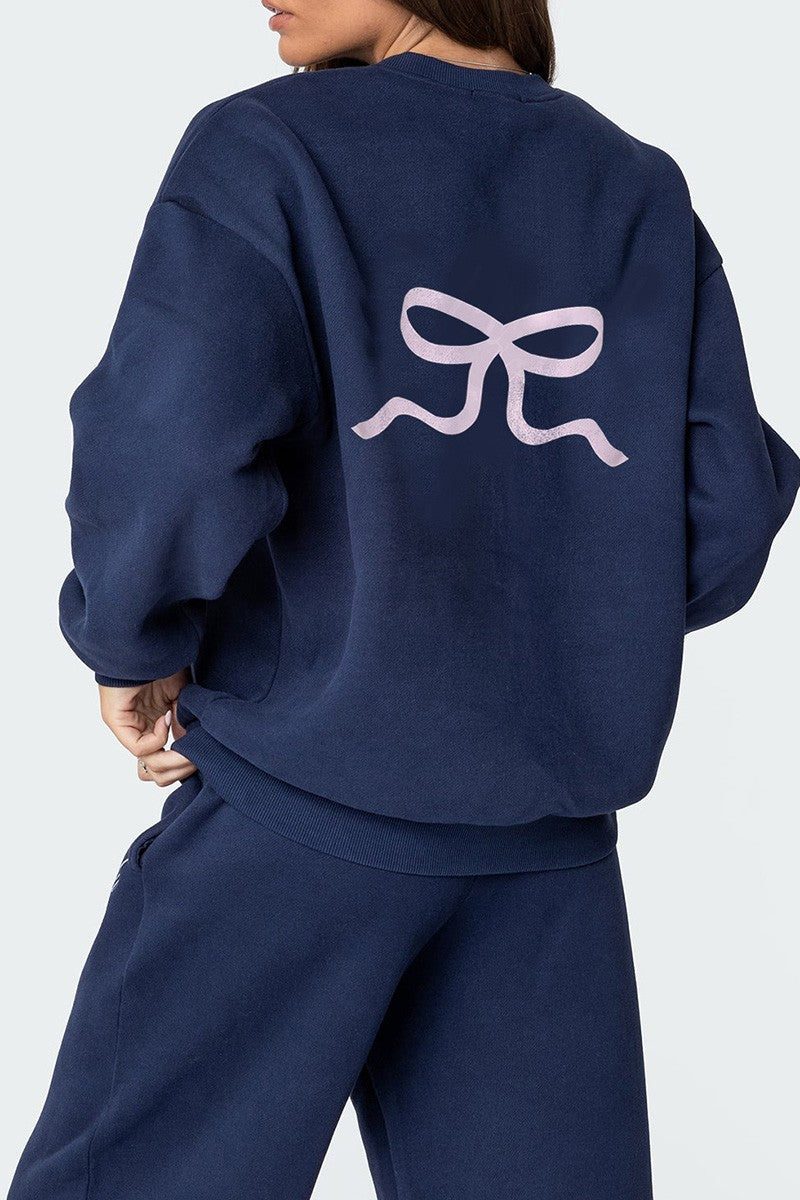 Navy Bow Sweatshirt and Pant Set