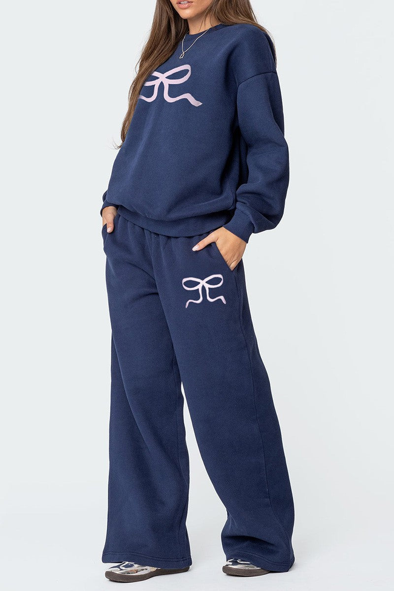 Navy Bow Sweatshirt and Pant Set
