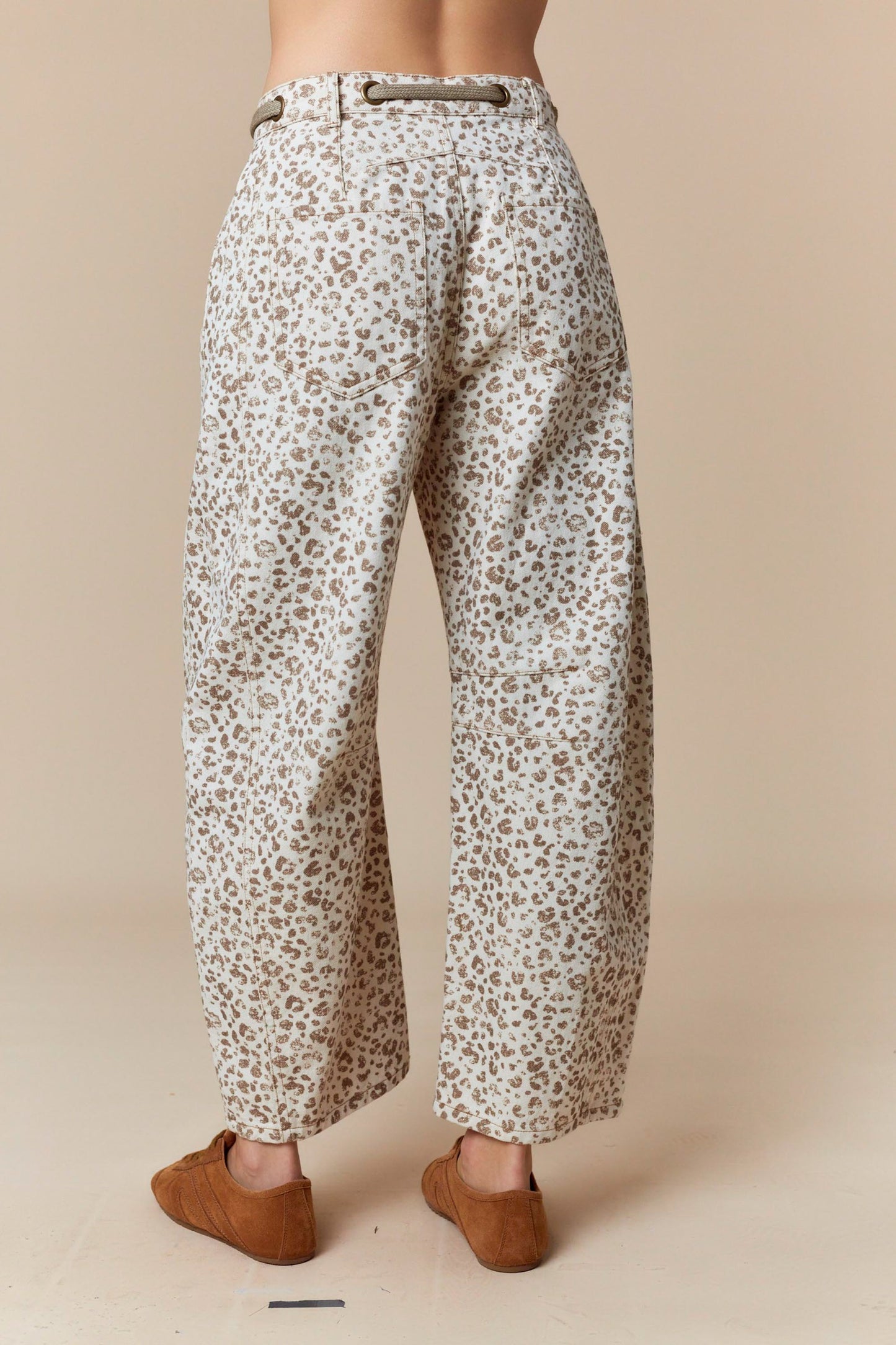 Lyla Waist Tie Leopard Print Denim Barrel Pants