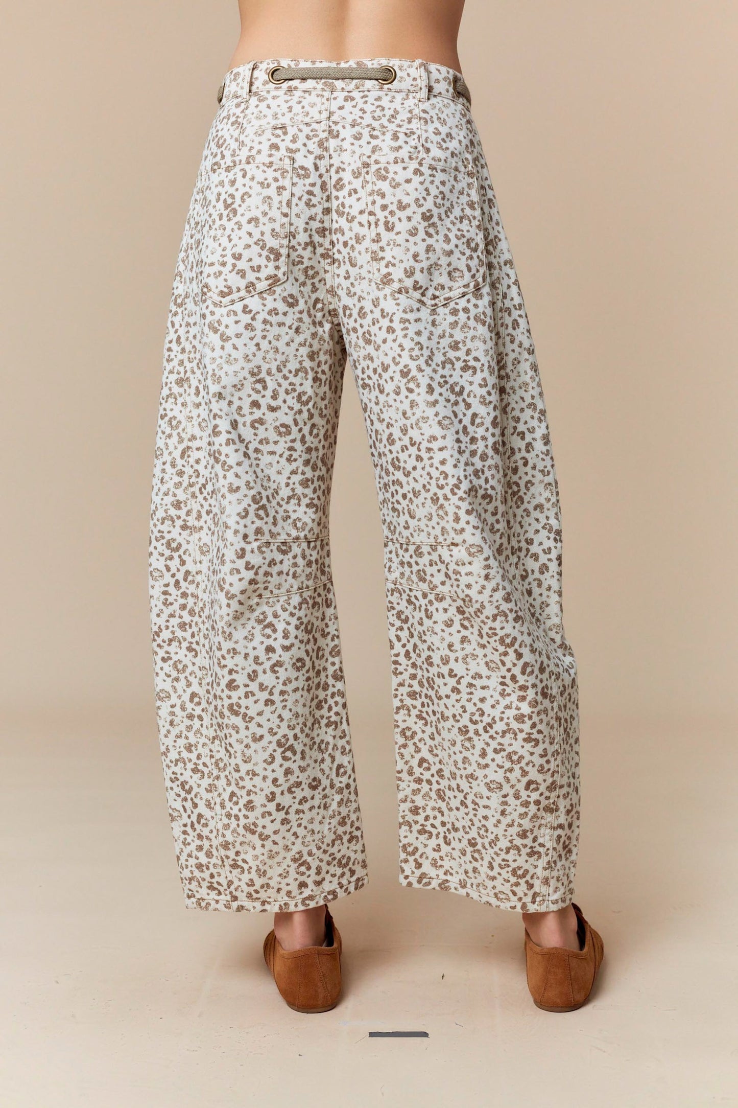 Lyla Waist Tie Leopard Print Denim Barrel Pants