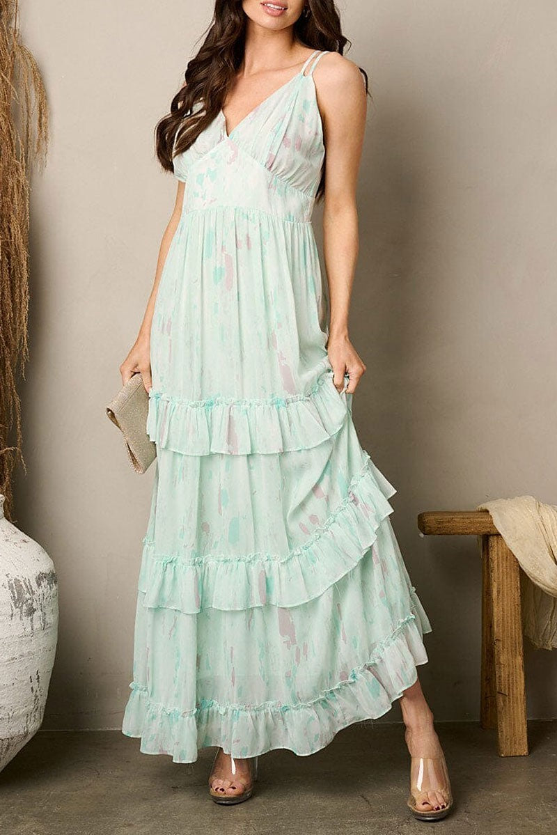 Mint Tiered Ruffle Maxi Dress