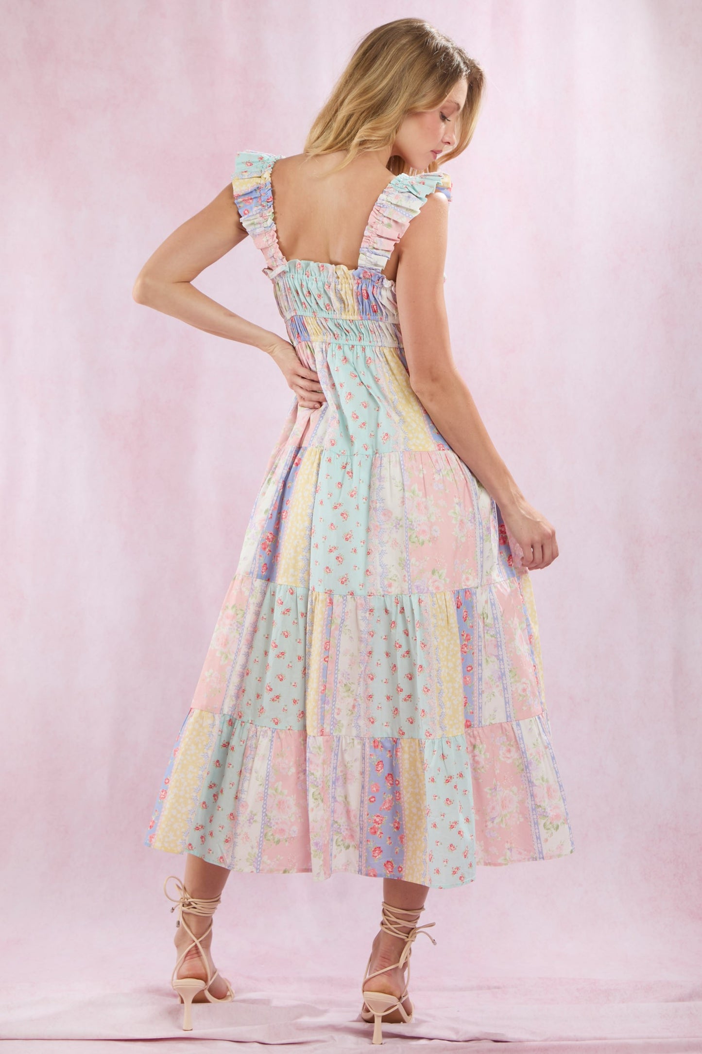 Pastel Cotton Poplin Mixed Prints Midi Dress