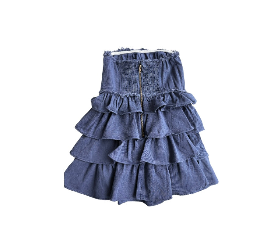 Navy Strapless Ruffle Tiered Dress