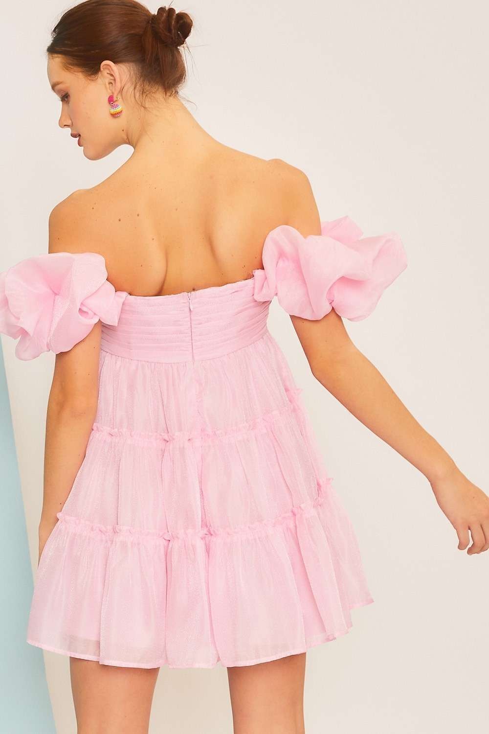 Pink Off The Shoulder Ruffle Babydoll Dress