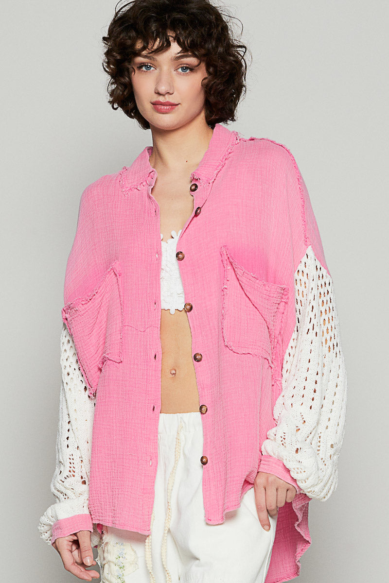 Oversized button down sweater sleeve shirt