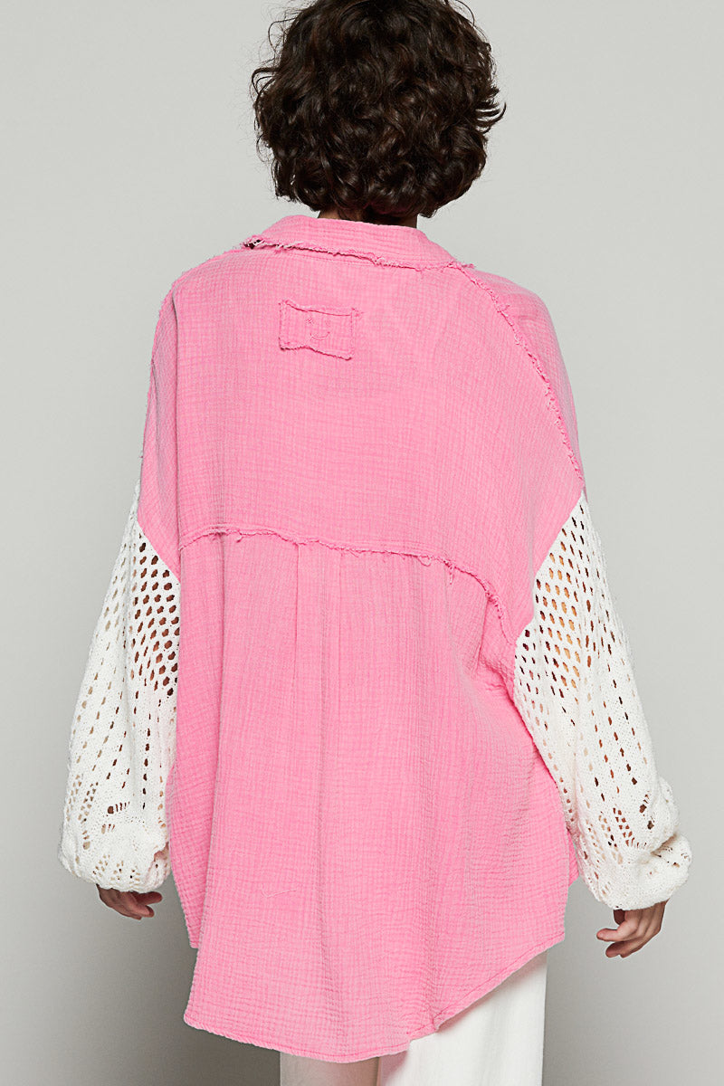 Oversized button down sweater sleeve shirt