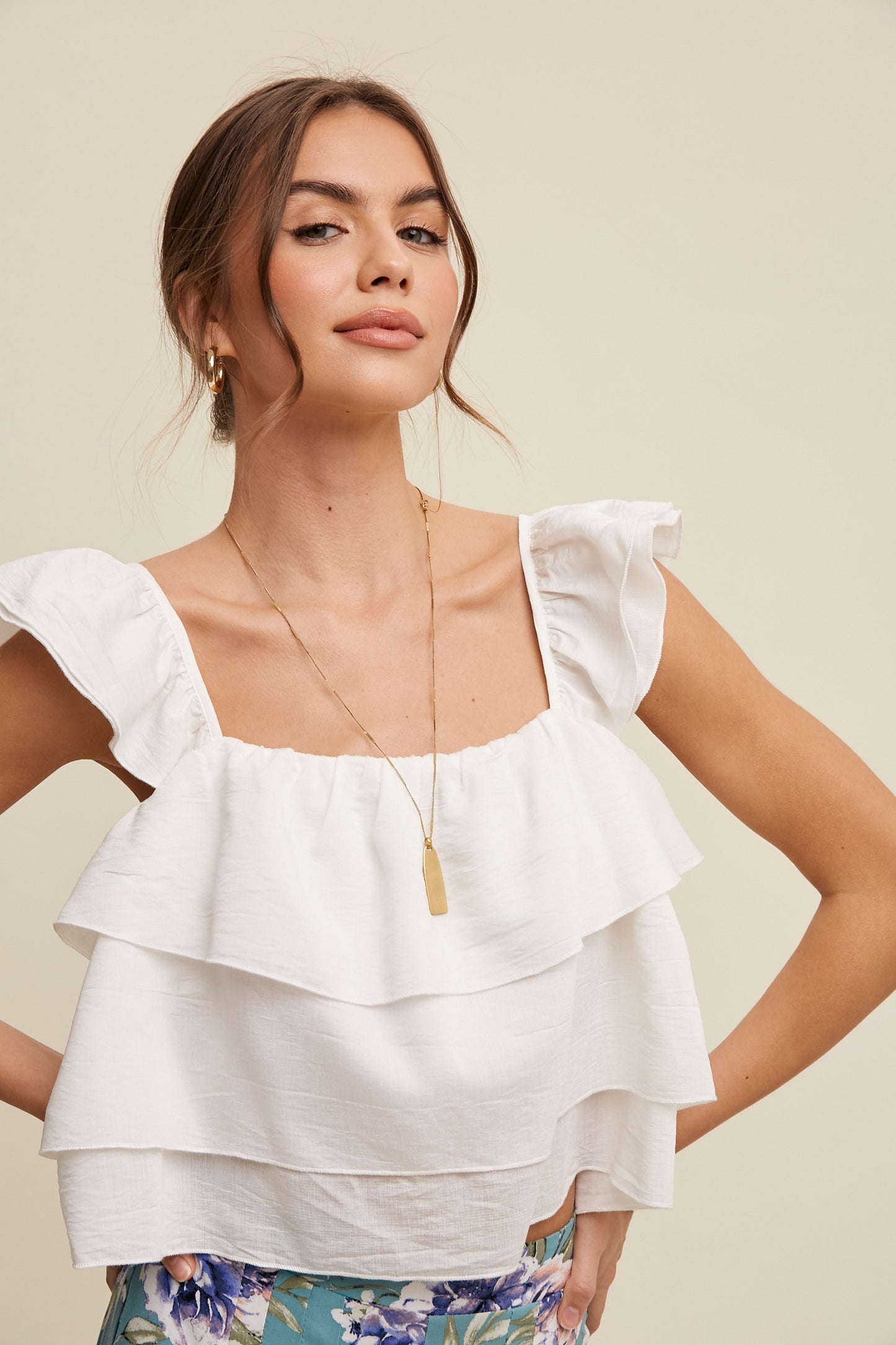 White Tiered Ruffle Top