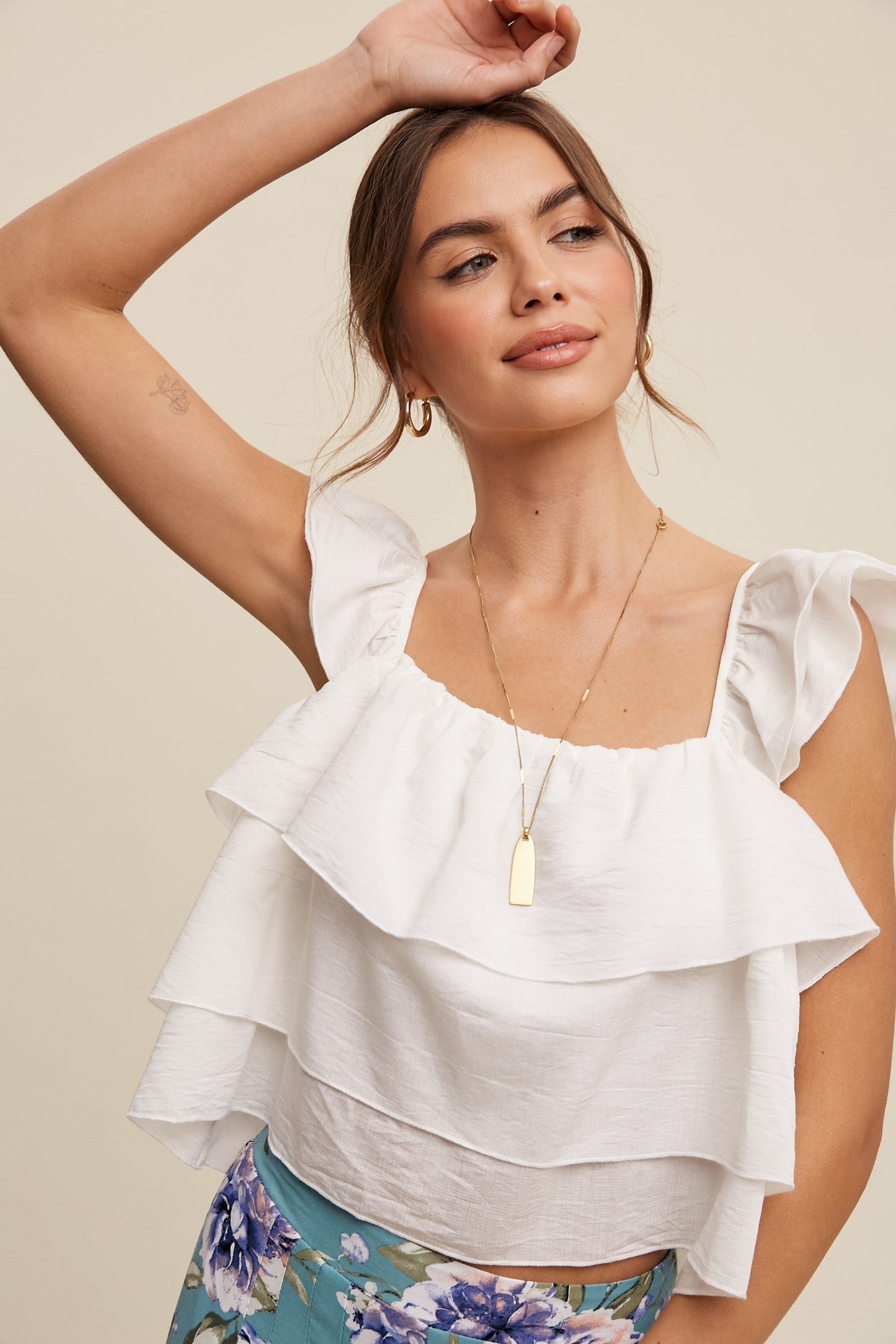 White Tiered Ruffle Top