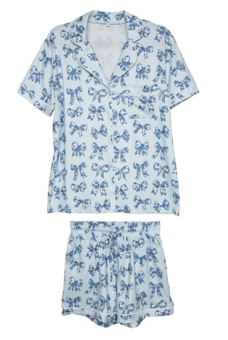 Bailey Light Blue Coquette Bows Pajama Set