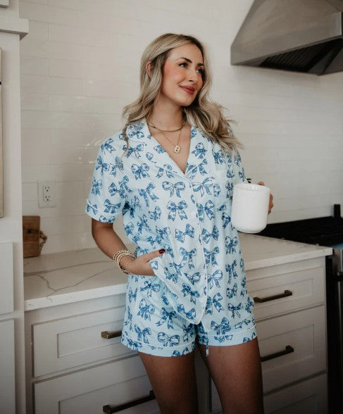 Bailey Light Blue Coquette Bows Pajama Set