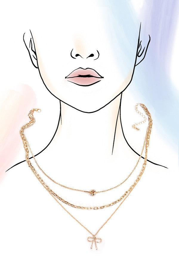 Bow Charm Pearl Multi-Layered Necklace