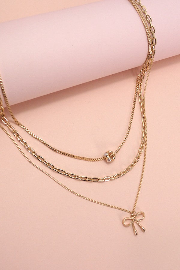 Bow Charm Pearl Multi-Layered Necklace