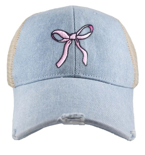 Blush Bow Denim Trucker Hat