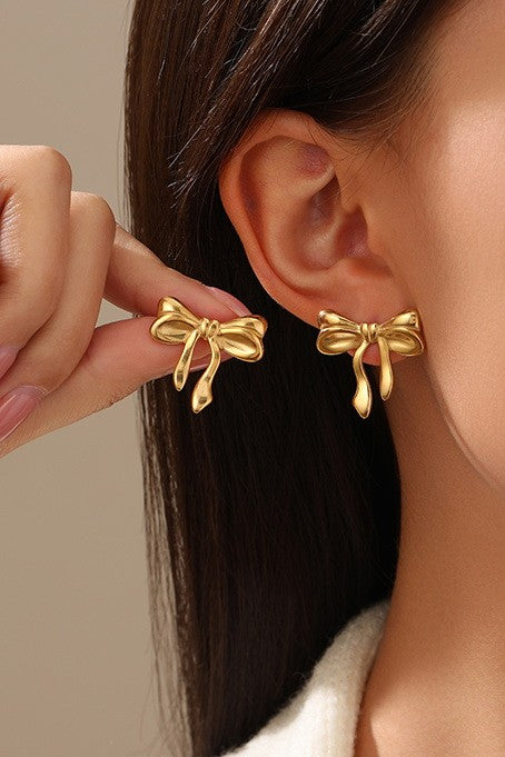 Gold Bow Tarnish Free Stud Earrings
