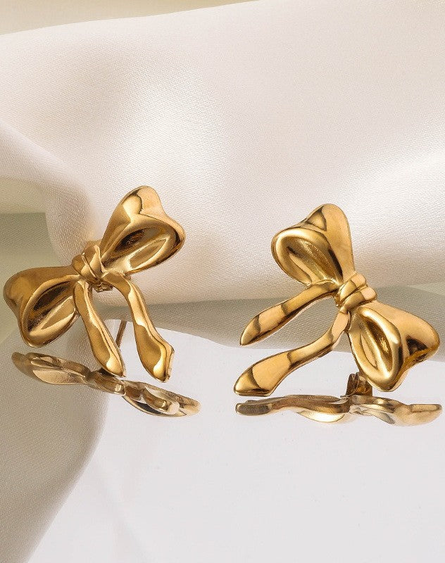 Gold Bow Tarnish Free Stud Earrings