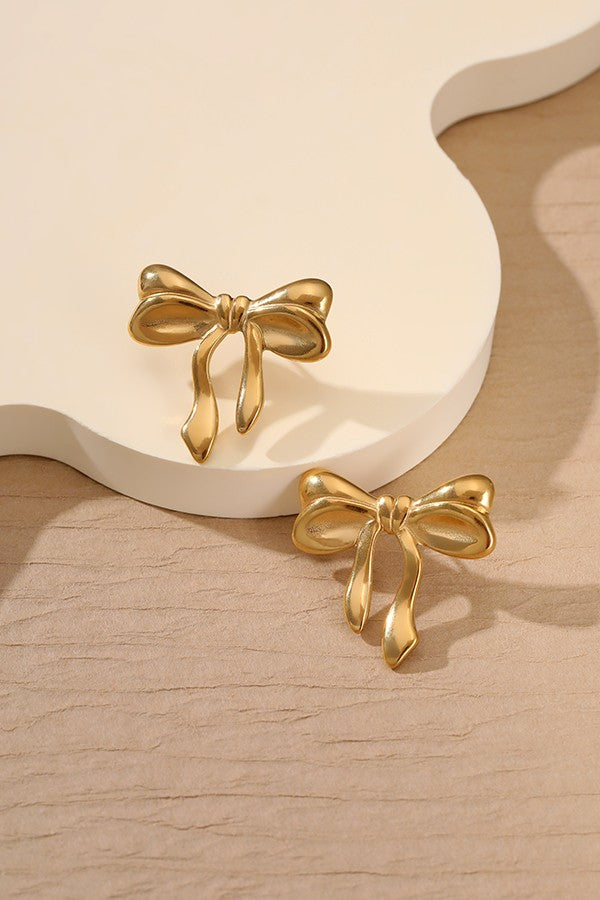 Gold Bow Tarnish Free Stud Earrings