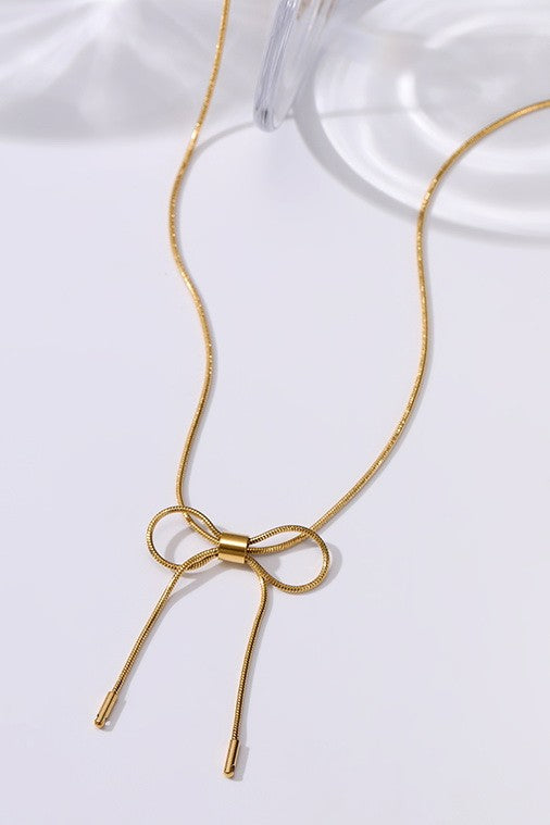 Gold Stainless Steel Bow Necklace