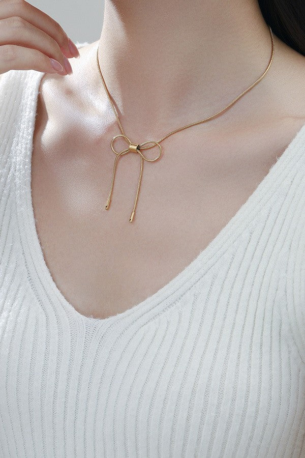 Gold Stainless Steel Bow Necklace