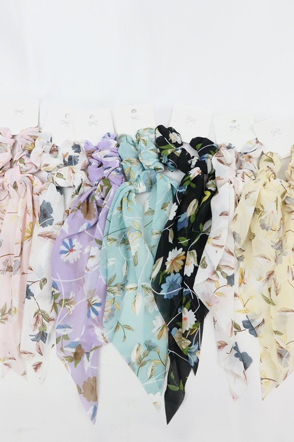 Floral Long Tail Ponytail Scrunchie