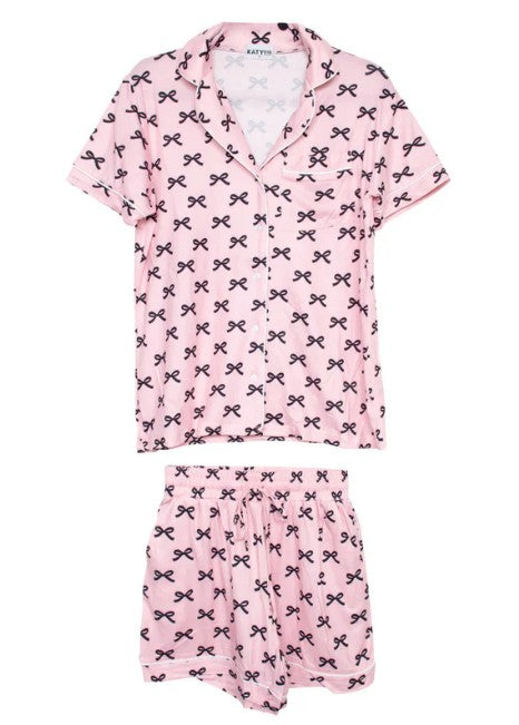 Penelope Pink and Black Mini Coquette Bows Pajama Set