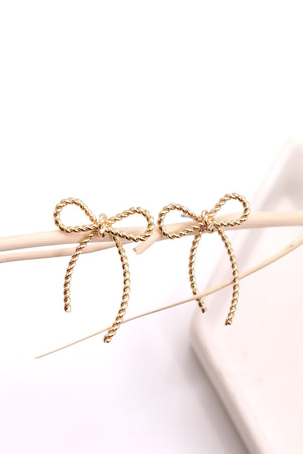 Twisted Rope Gold Bow Earrings