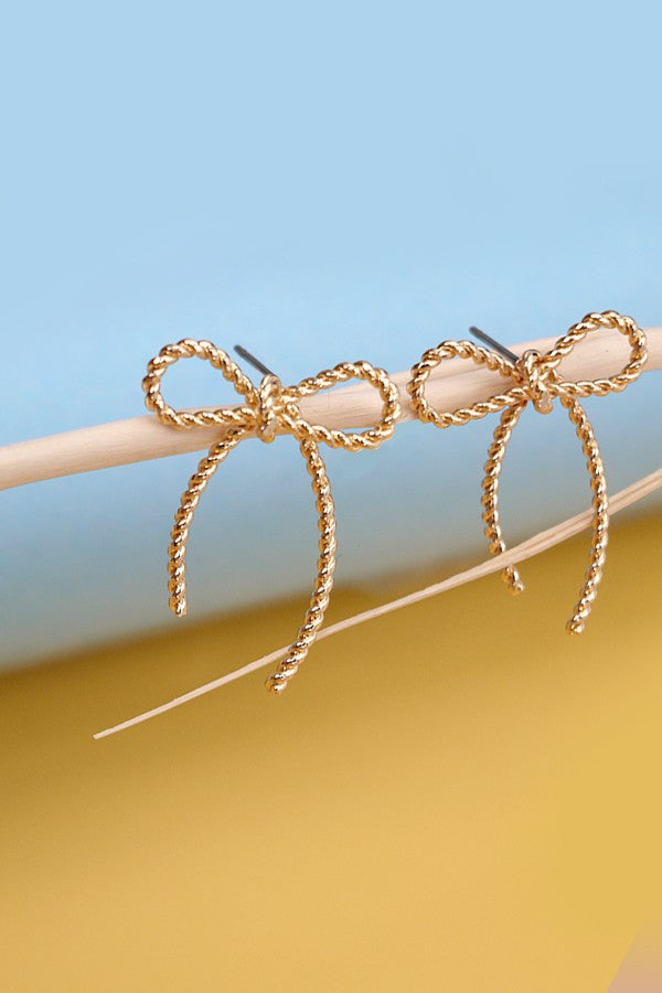 Twisted Rope Gold Bow Earrings