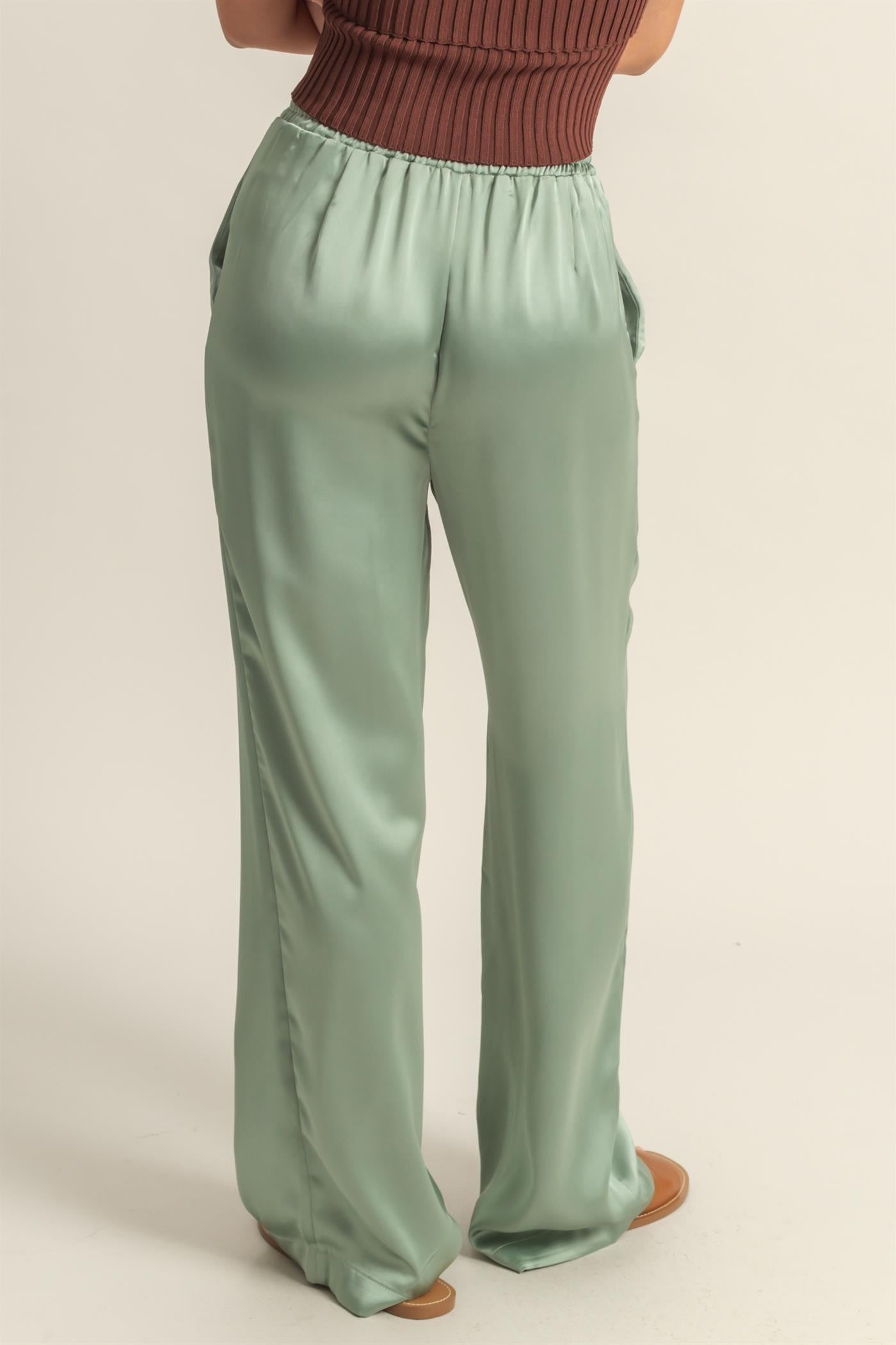Sage Wide Leg Drawstring Waist Pants