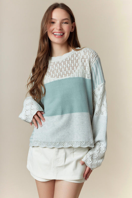 Colette Mixed Media Color Blocked Knit Detail Sweater