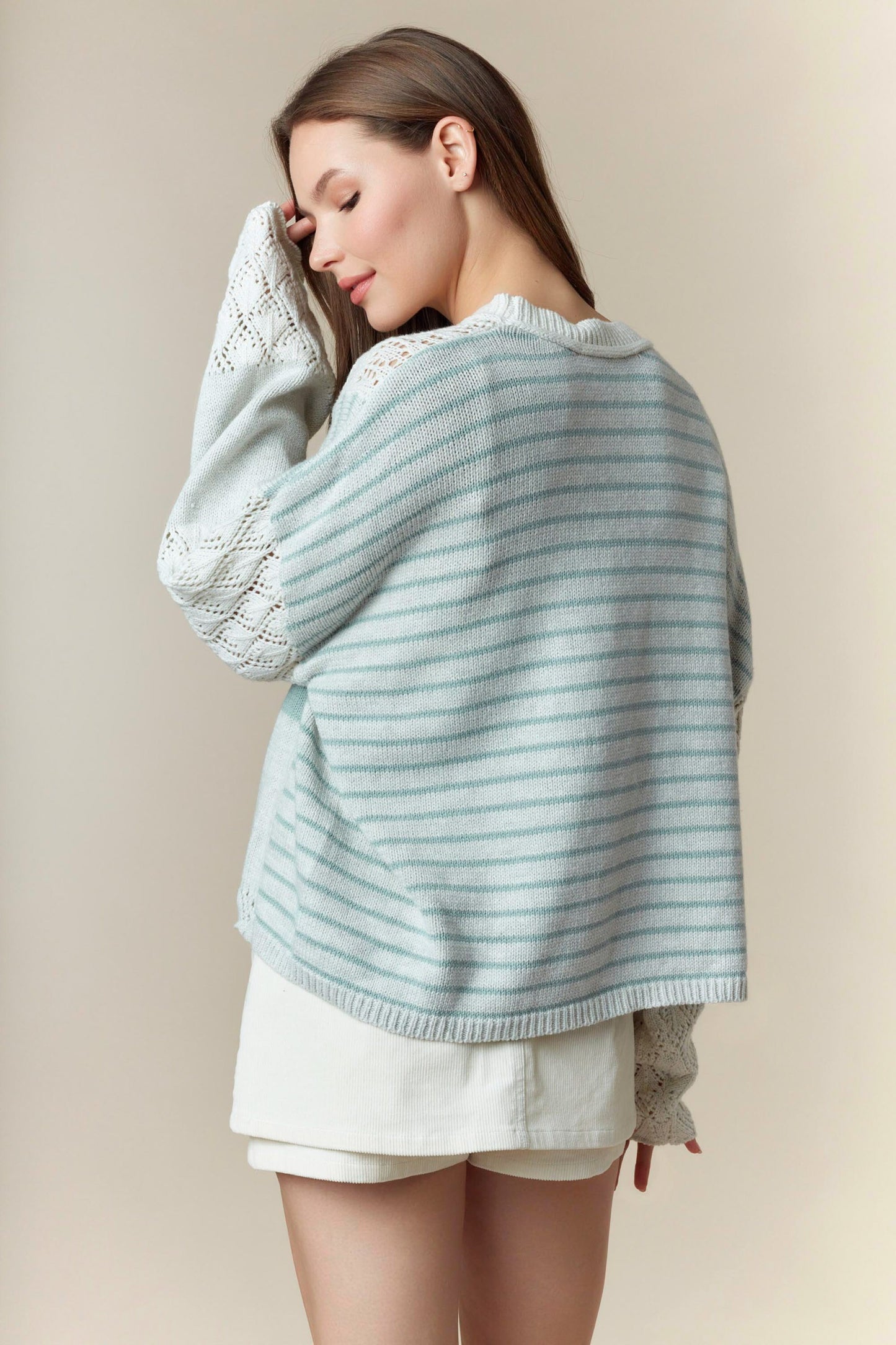 Colette Mixed Media Color Blocked Knit Detail Sweater