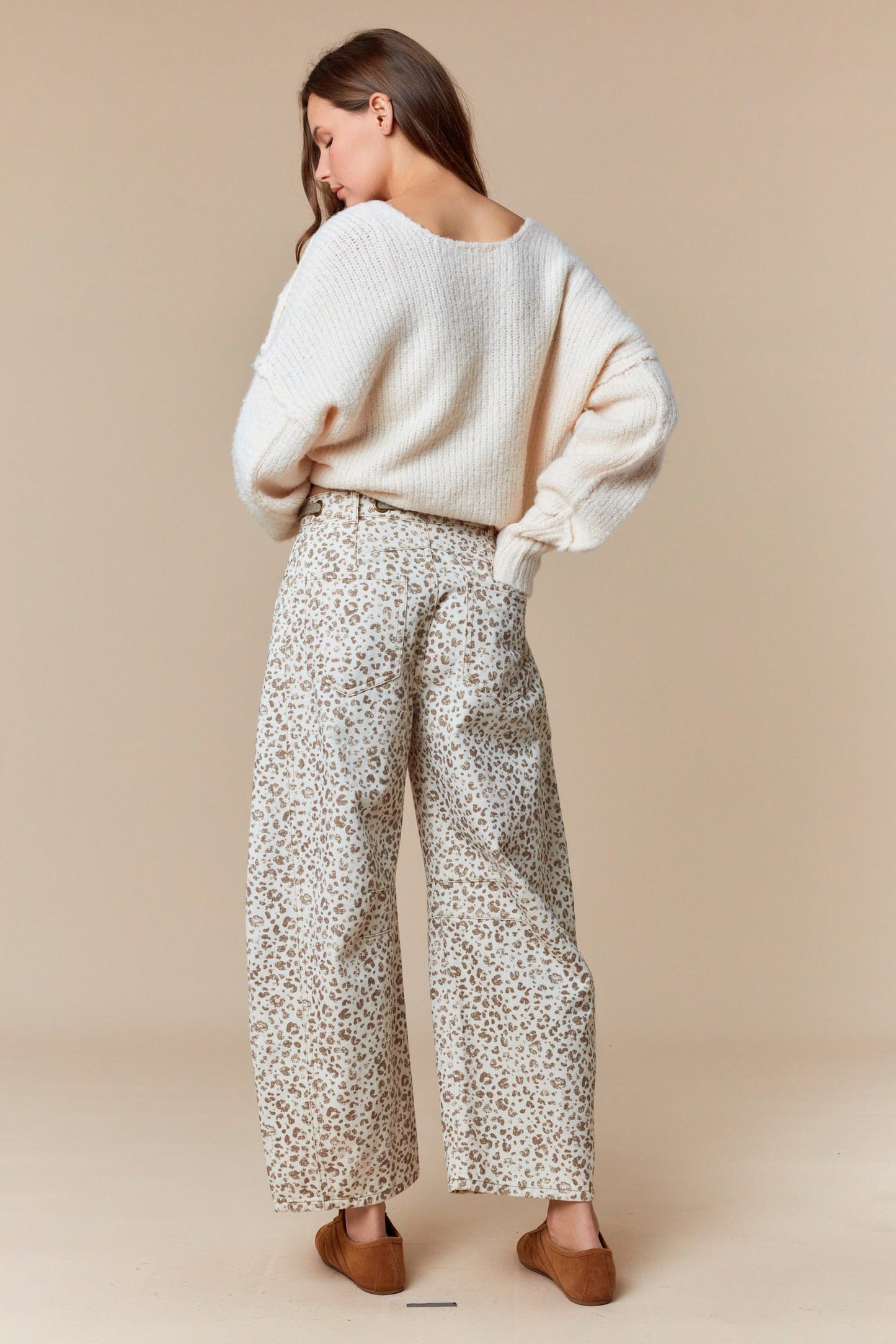 Lyla Waist Tie Leopard Print Denim Barrel Pants