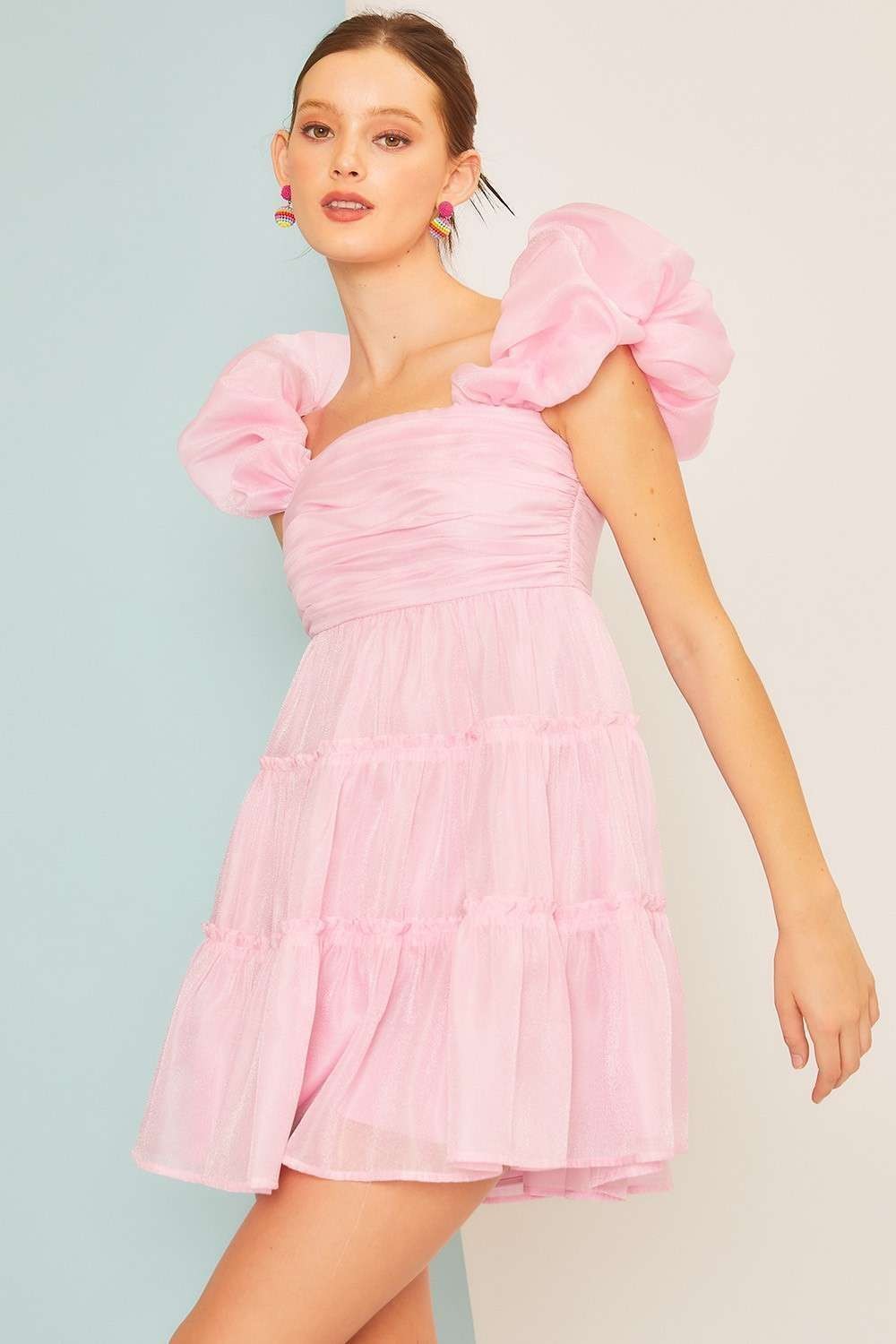 Pink Off The Shoulder Ruffle Babydoll Dress