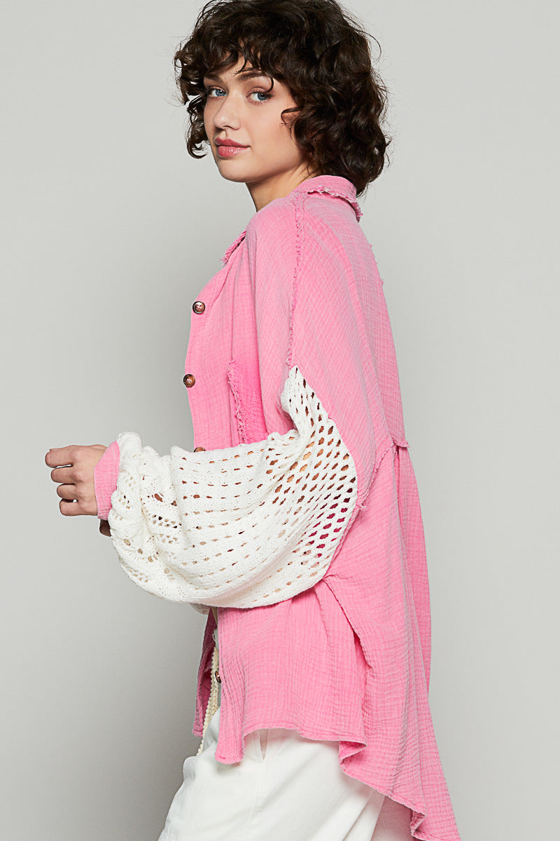 Oversized button down sweater sleeve shirt