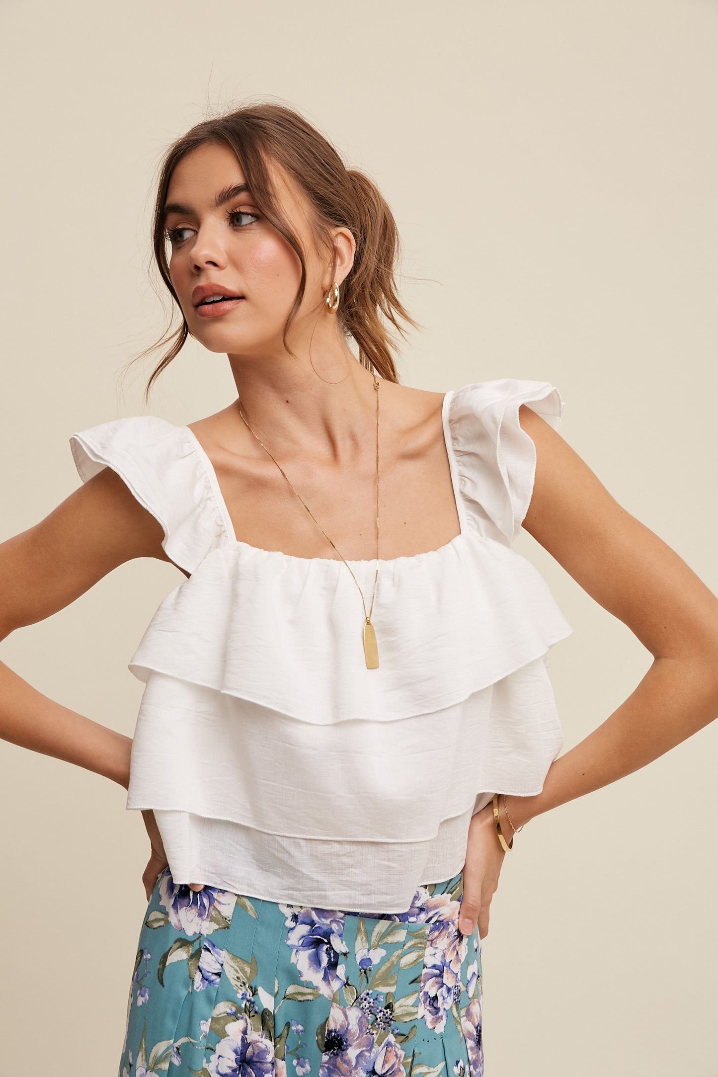 White Tiered Ruffle Top