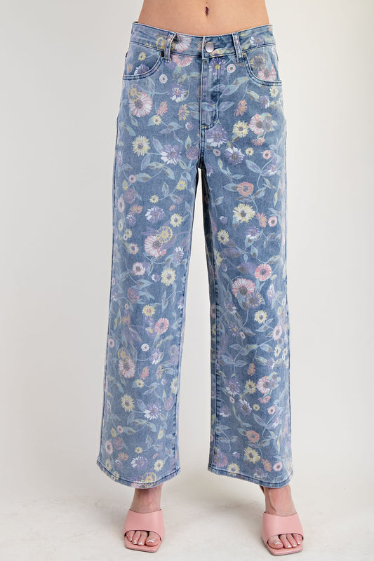 Meredith Floral Wide Leg Denim Pants